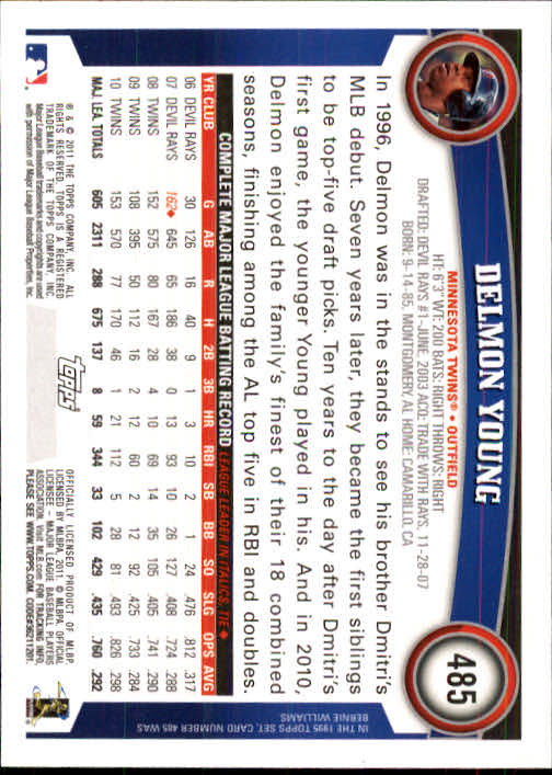 2011 Topps #485 Delmon Young back image