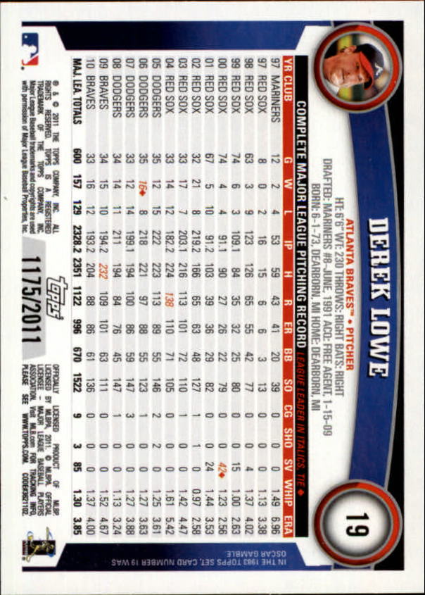 2011 Topps Gold #19 Derek Lowe back image