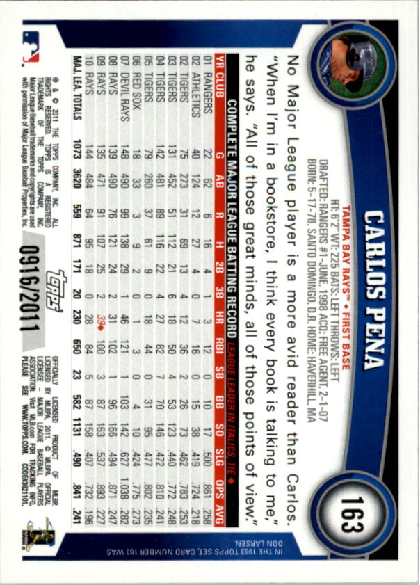2011 Topps Gold #163 Carlos Pena back image