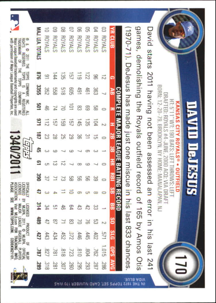 2011 Topps Gold #170 David DeJesus back image