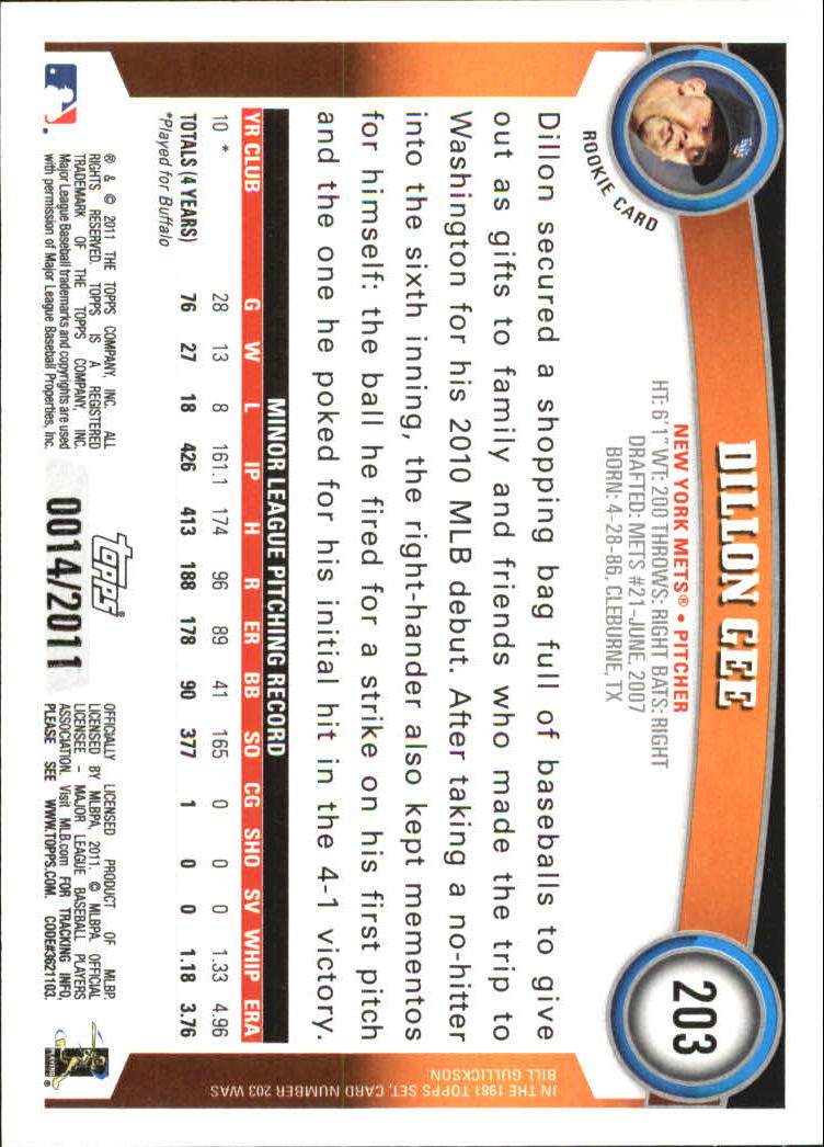 2011 Topps Gold #203 Dillon Gee back image