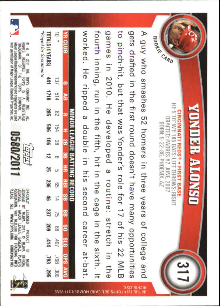 2011 Topps Gold #317 Yonder Alonso back image