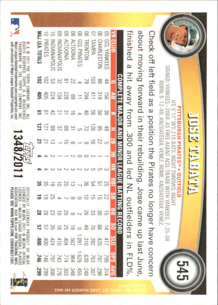 2011 Topps Gold #545 Jose Tabata back image