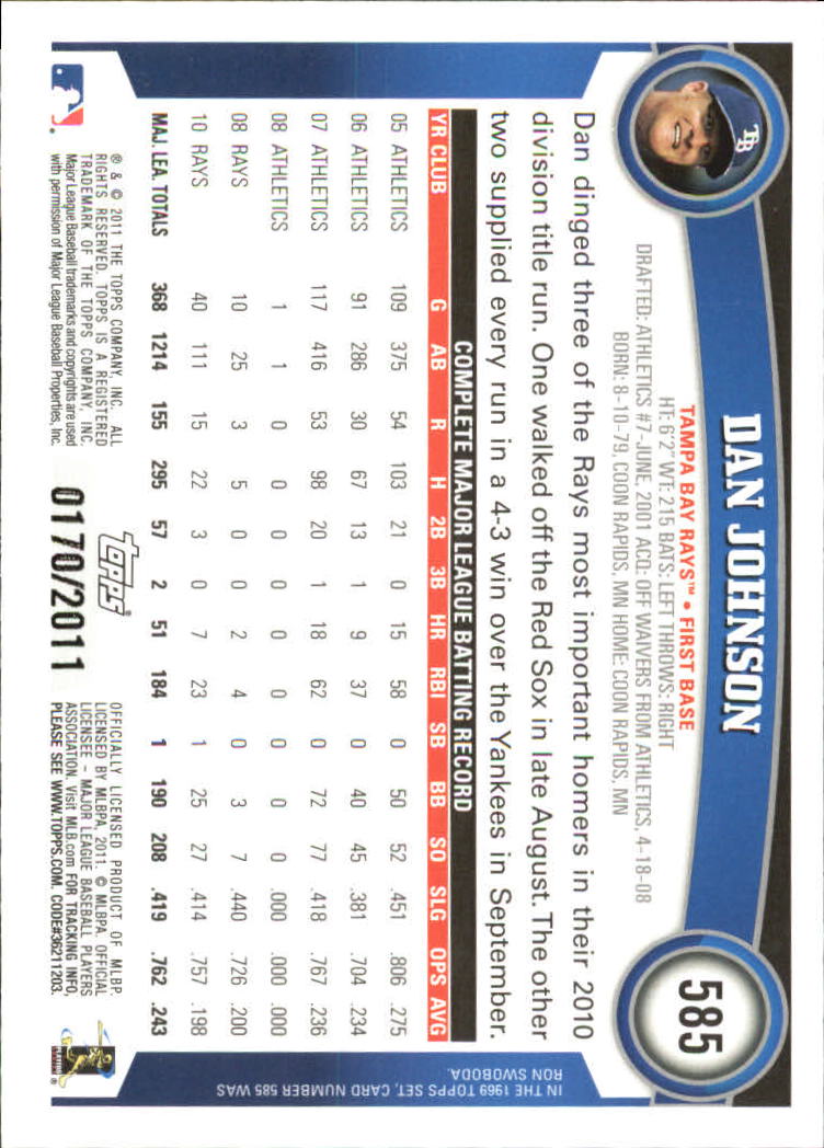 2011 Topps Gold #585 Dan Johnson back image