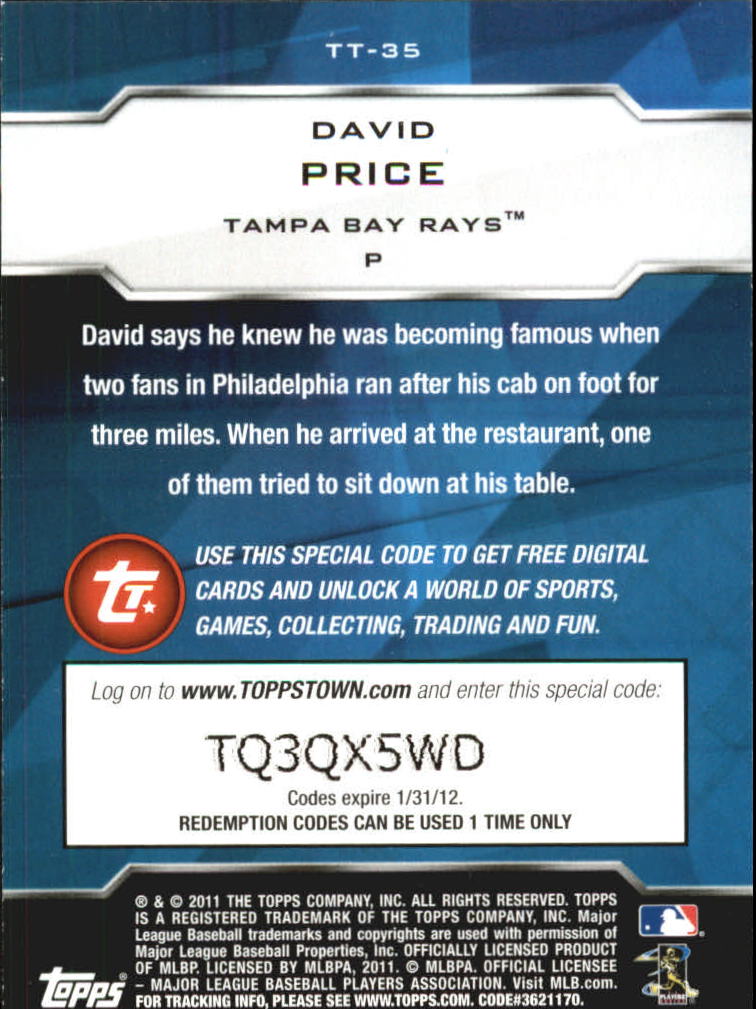 2011 Topps Topps Town #TT35 David Price back image