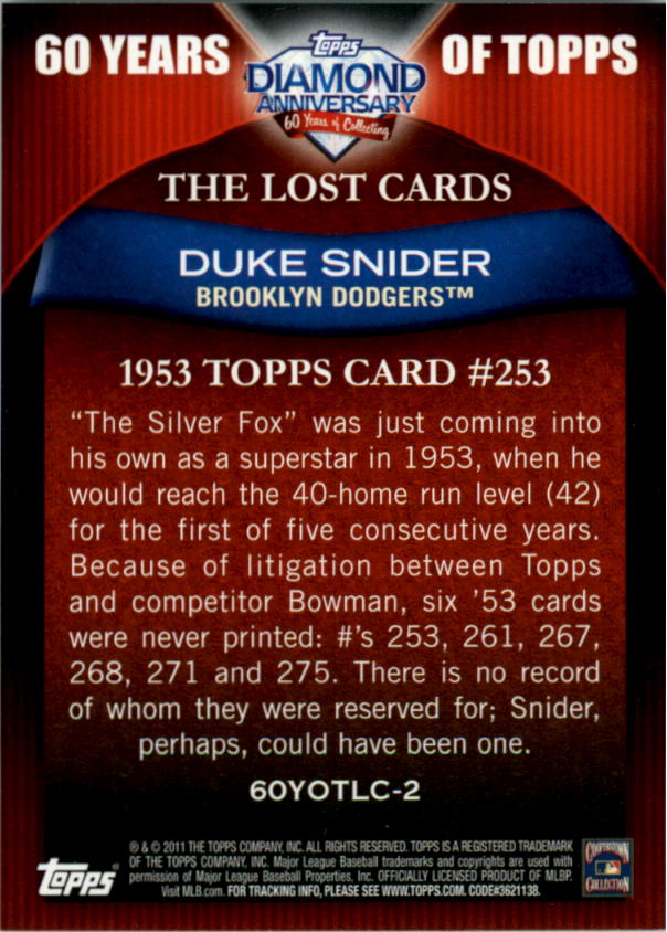2011 Topps Lost Cards #LC2 Duke Snider 53T back image
