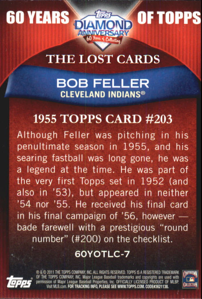 2011 Topps Lost Cards #LC7 Bob Feller 55T back image