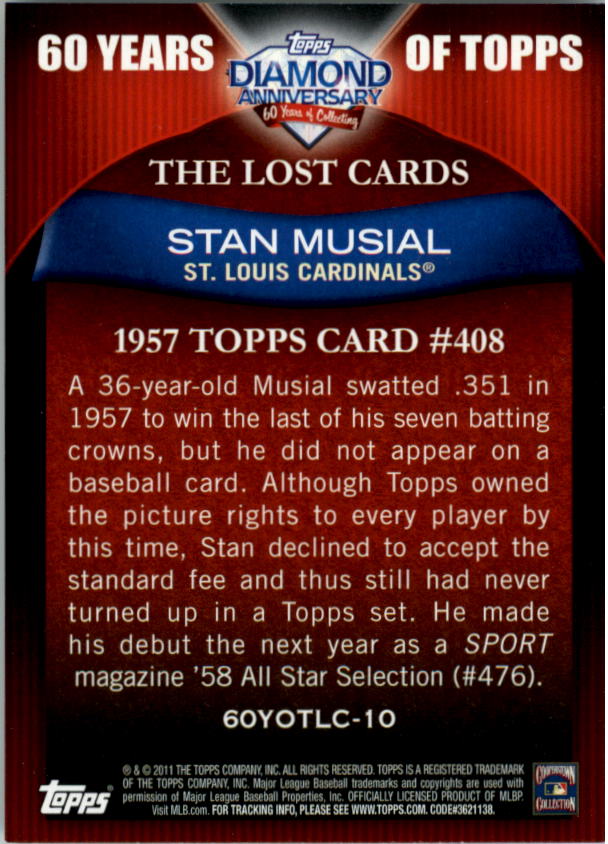 2011 Topps Lost Cards #LC10 Stan Musial 57T back image