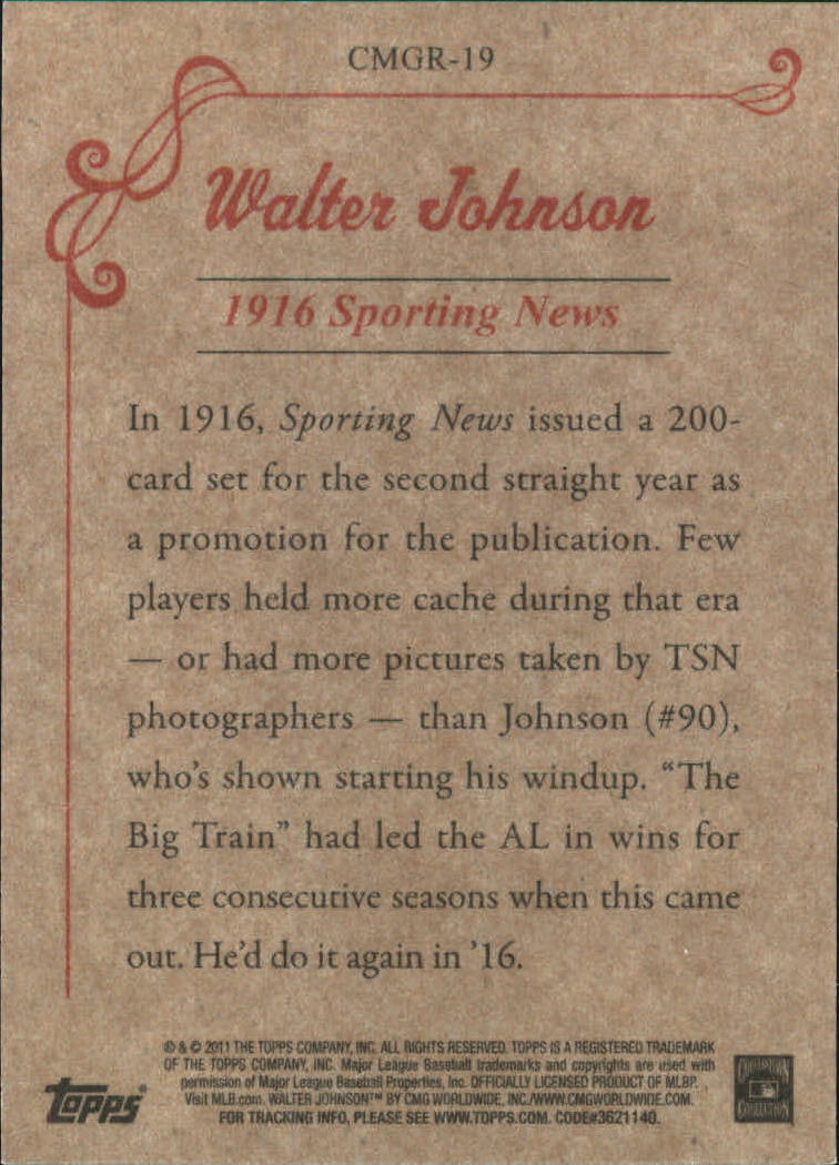2011 Topps CMG Reprints #CMGR19 Walter Johnson back image