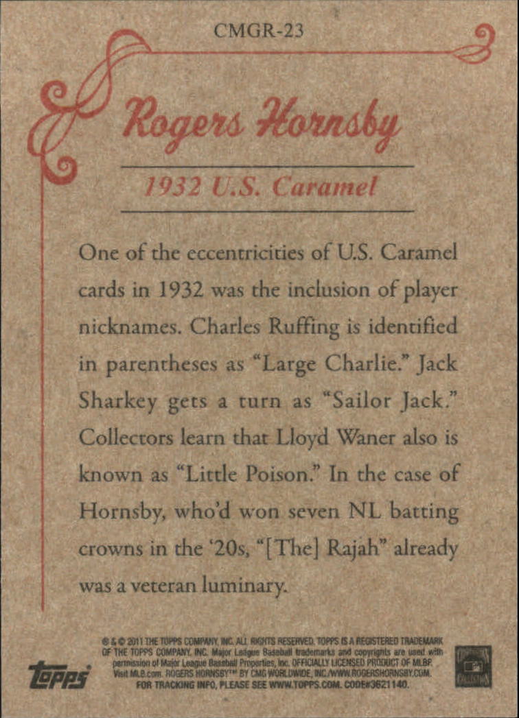 2011 Topps CMG Reprints #CMGR23 Rogers Hornsby back image
