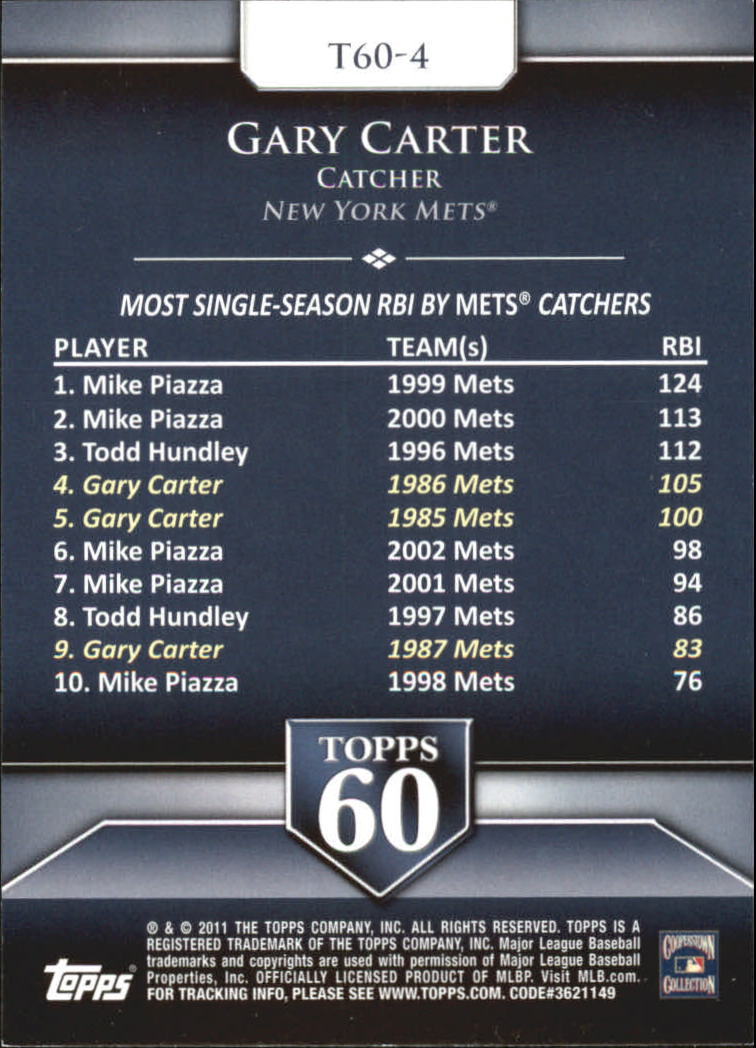 2011 Topps 60 #4 Gary Carter back image