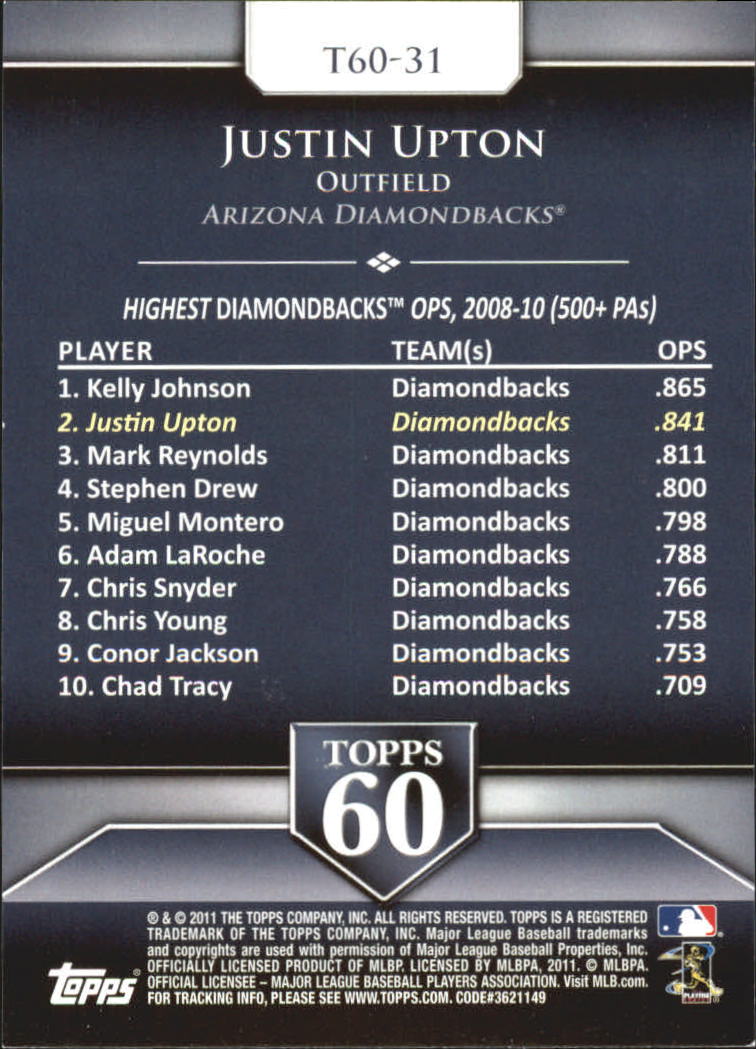 2011 Topps 60 #31 Justin Upton back image