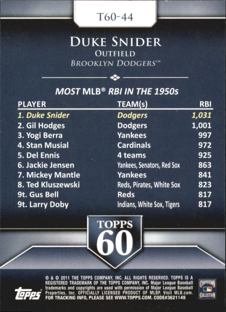 2011 Topps 60 #44 Duke Snider back image