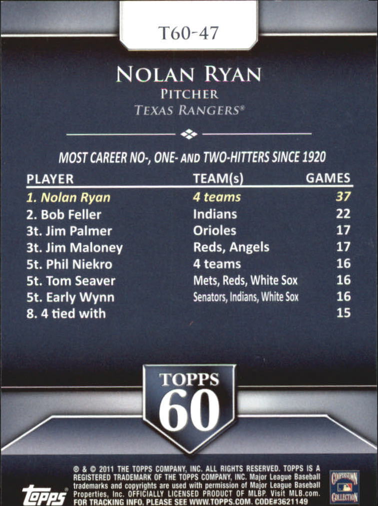 2011 Topps 60 #47 Nolan Ryan back image