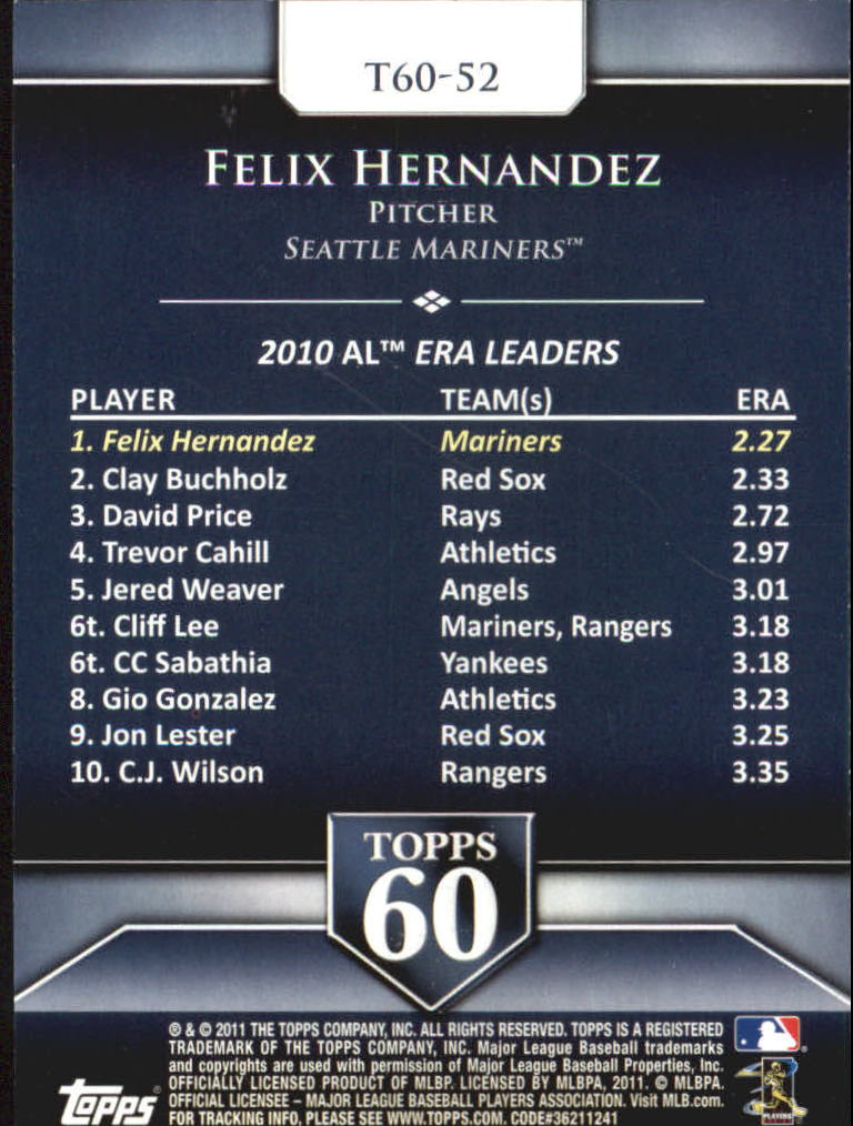 2011 Topps 60 #52 Felix Hernandez back image