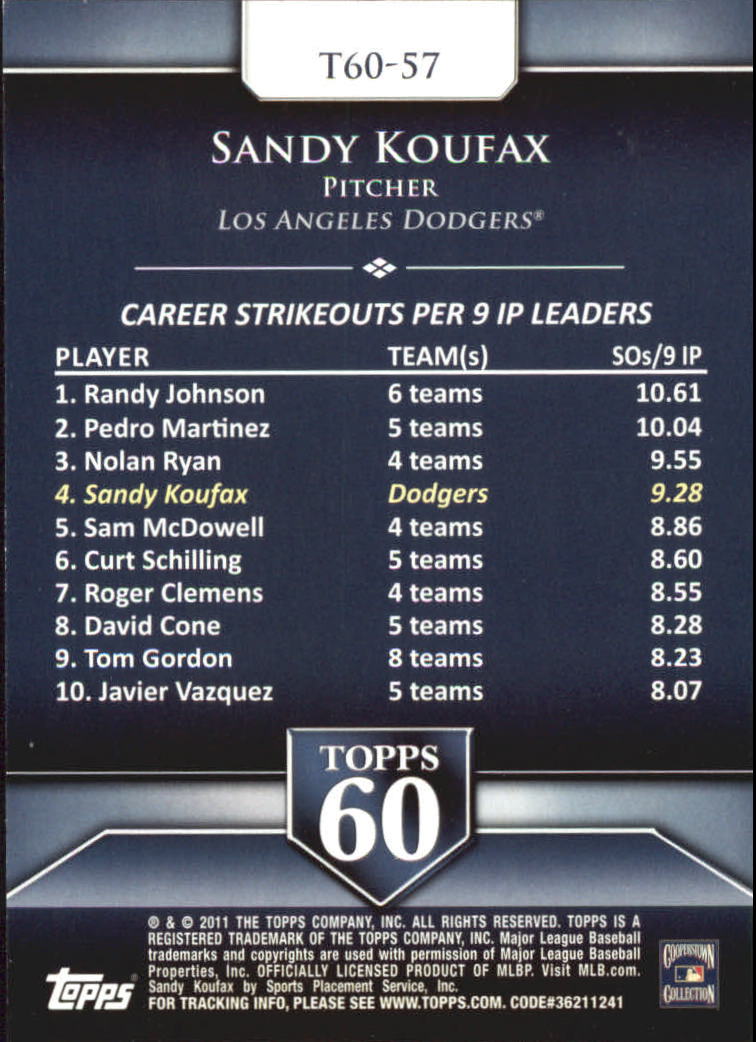 2011 Topps 60 #57 Sandy Koufax back image