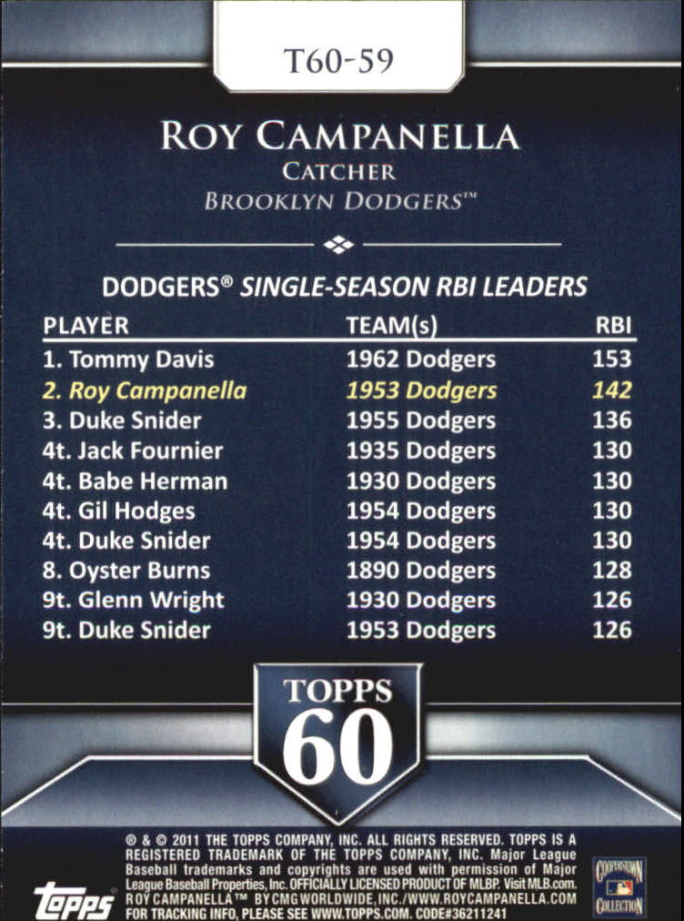 2011 Topps 60 #59 Roy Campanella back image