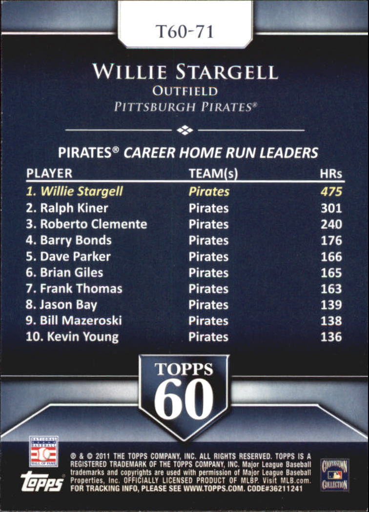 2011 Topps 60 #71 Willie Stargell back image