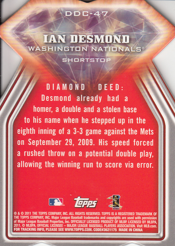 2011 Topps Diamond Die Cut #DDC47 Ian Desmond back image