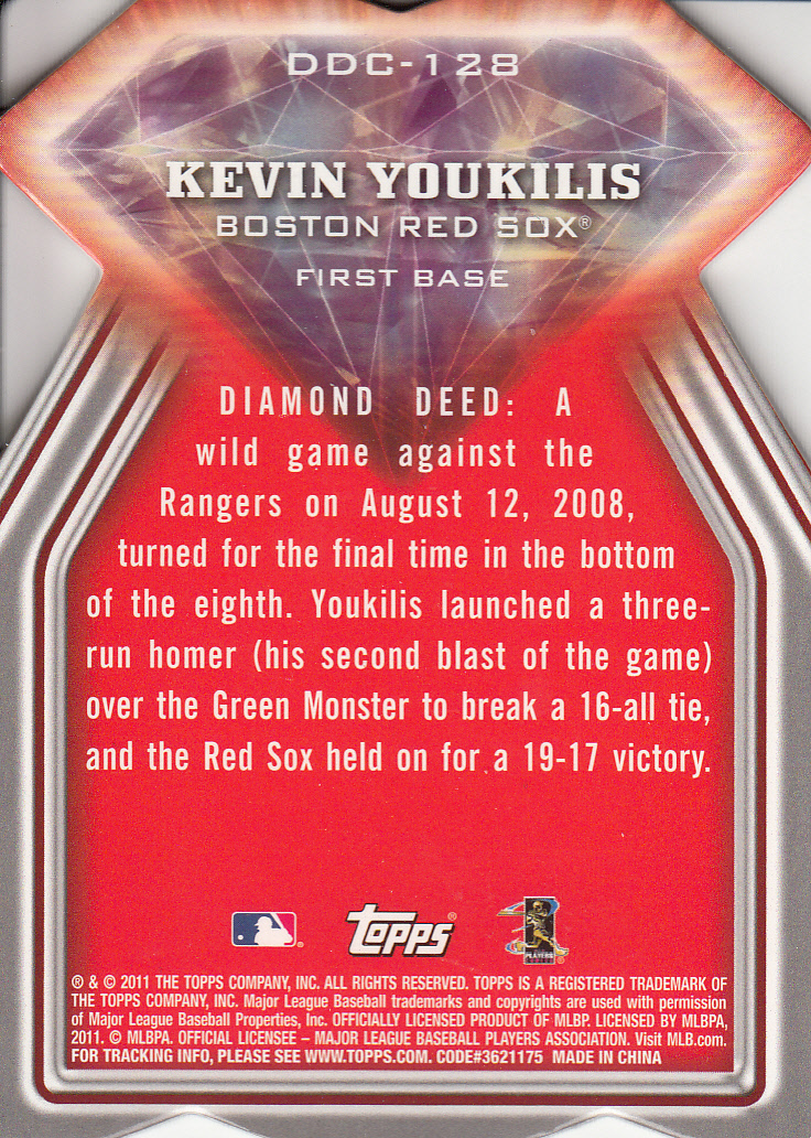2011 Topps Diamond Die Cut #DDC128 Kevin Youkilis back image