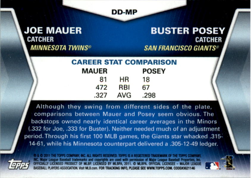 2011 Topps Diamond Duos #MP Joe Mauer/Buster Posey back image