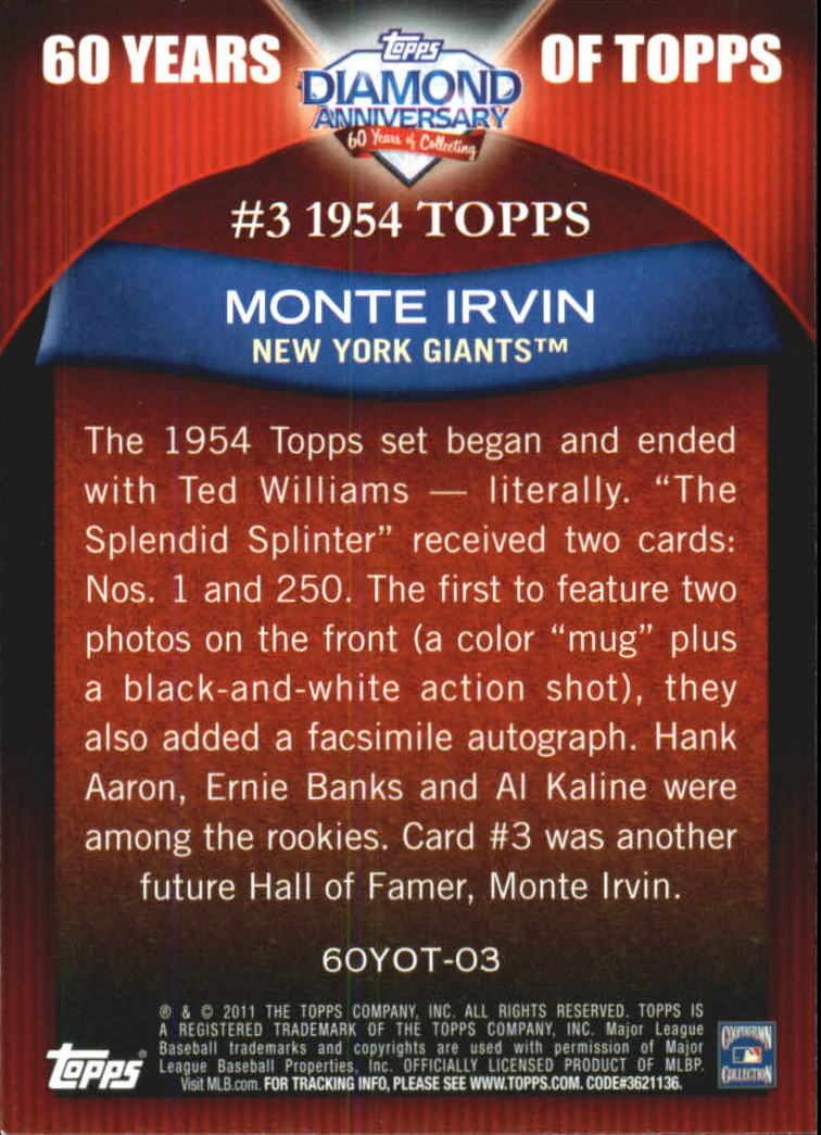 2011 Topps 60 Years of Topps #3 Monte Irvin back image
