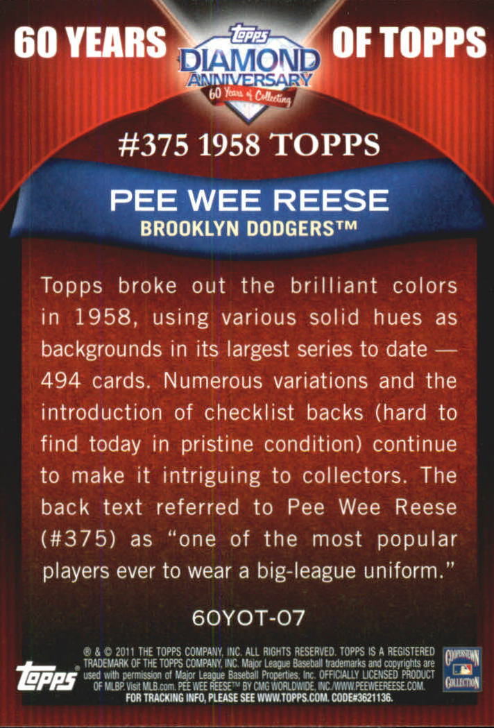 2011 Topps 60 Years of Topps #7 Pee Wee Reese back image