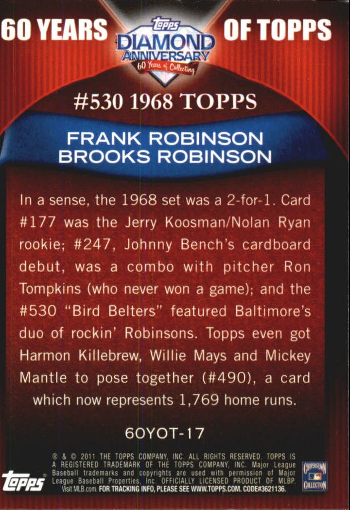 2011 Topps 60 Years of Topps #17 Frank Robinson/Brooks Robinson back image
