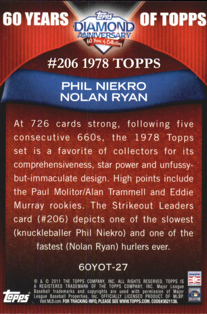 2011 Topps 60 Years of Topps #27 Phil Niekro/Nolan Ryan back image
