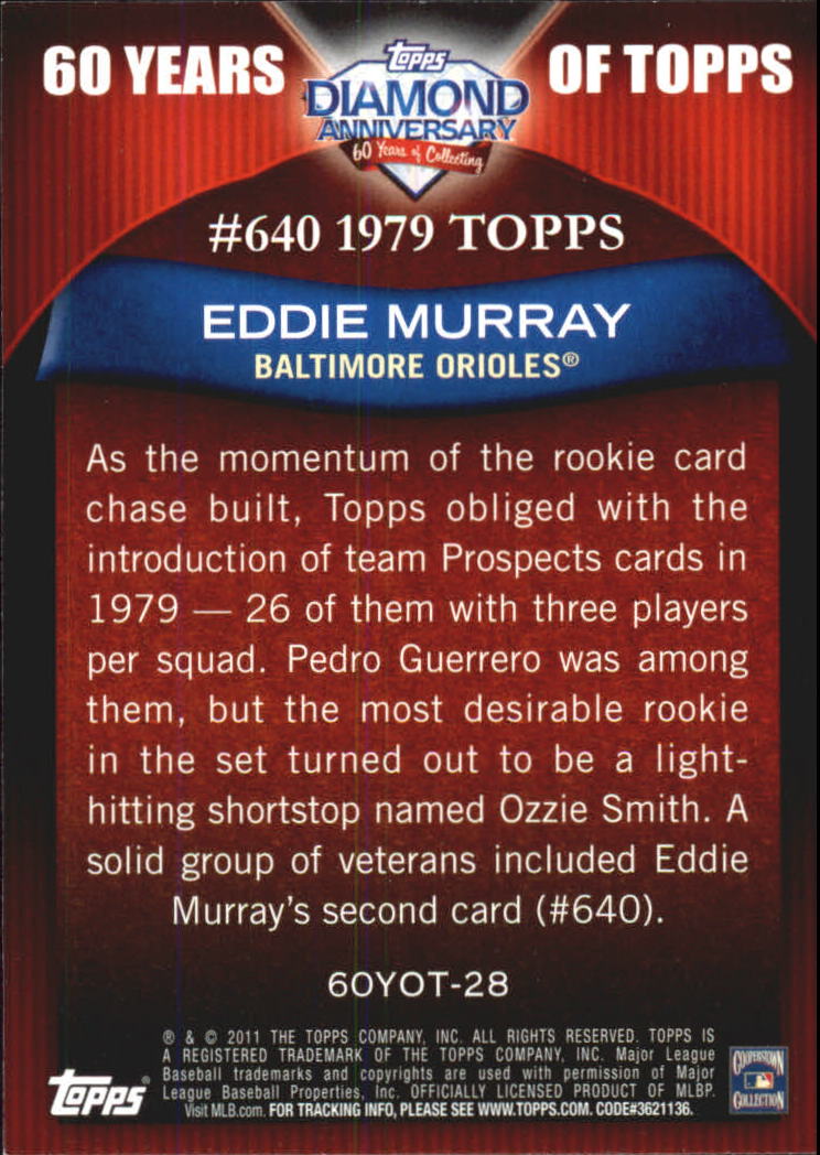 2011 Topps 60 Years of Topps #28 Eddie Murray back image