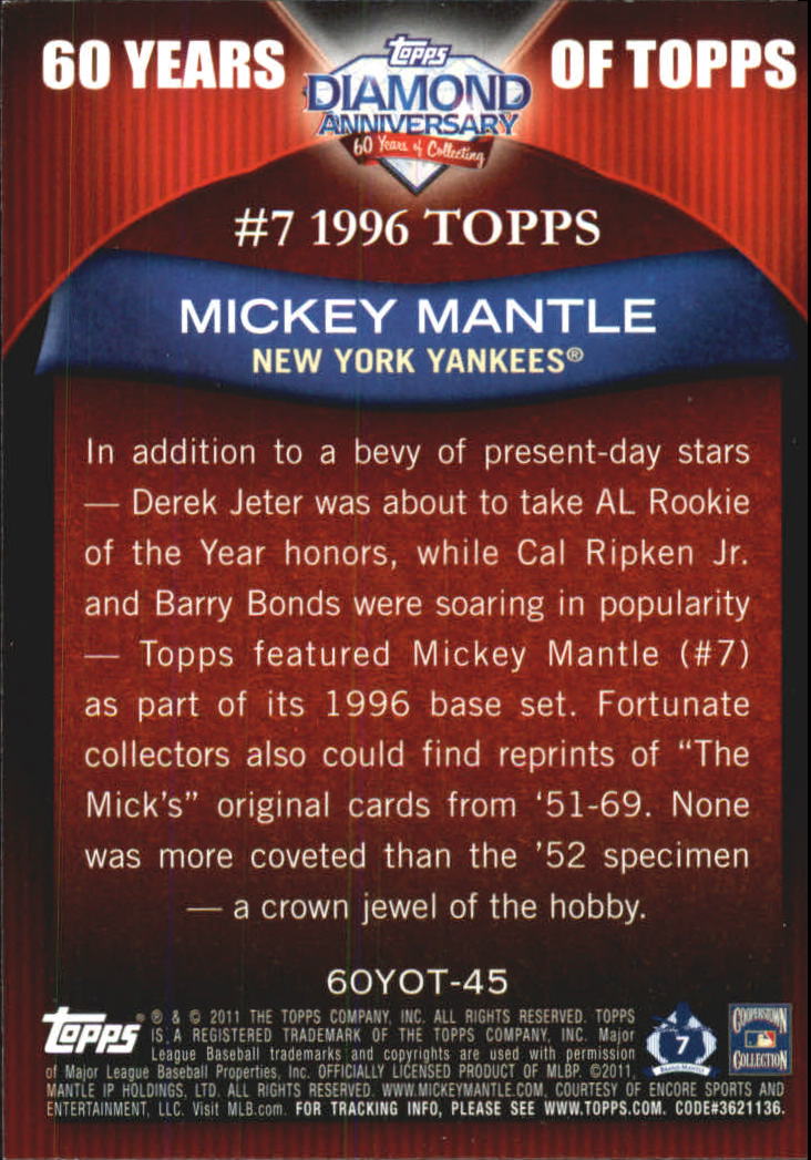 2011 Topps 60 Years of Topps #45 Mickey Mantle back image