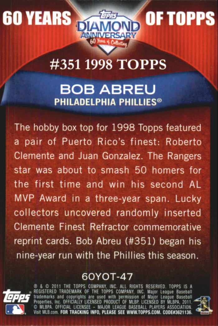 2011 Topps 60 Years of Topps #47 Bob Abreu back image