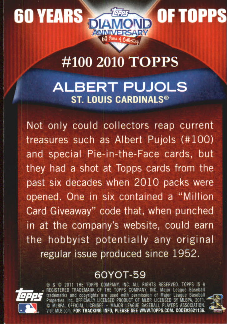 2011 Topps 60 Years of Topps #59 Albert Pujols back image