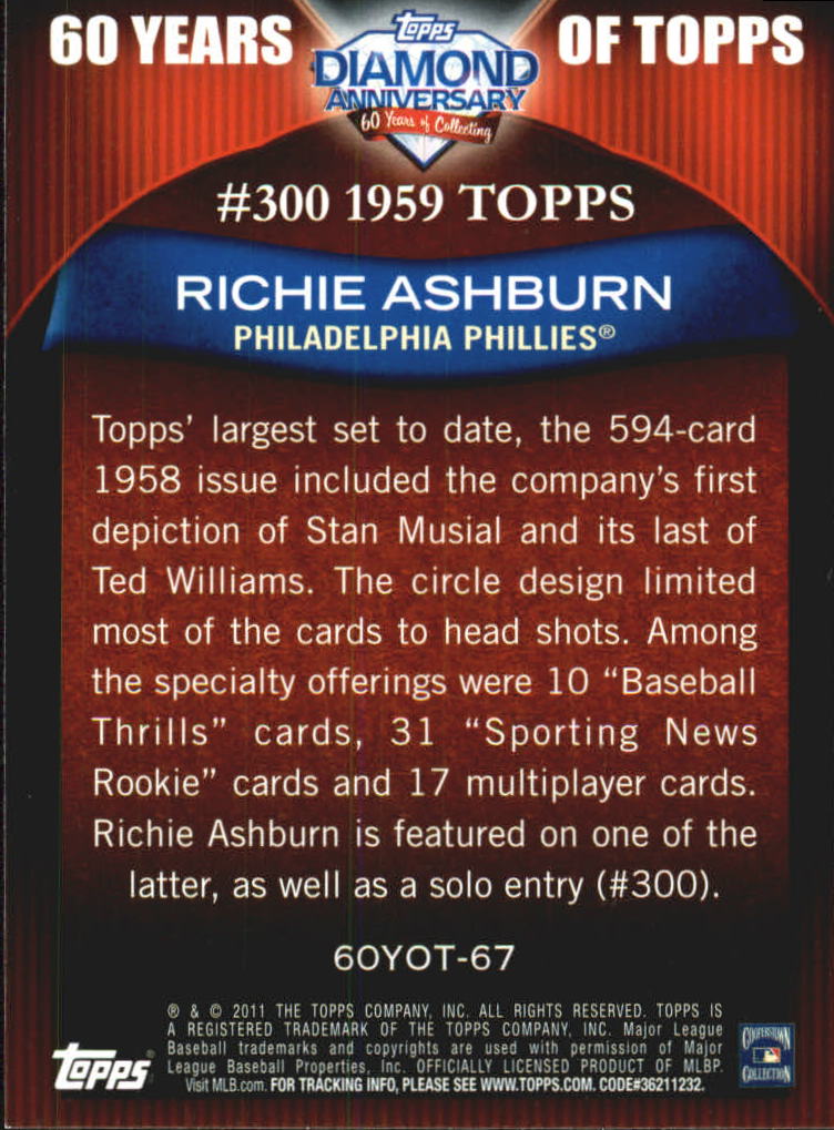 2011 Topps 60 Years of Topps #67 Richie Ashburn back image