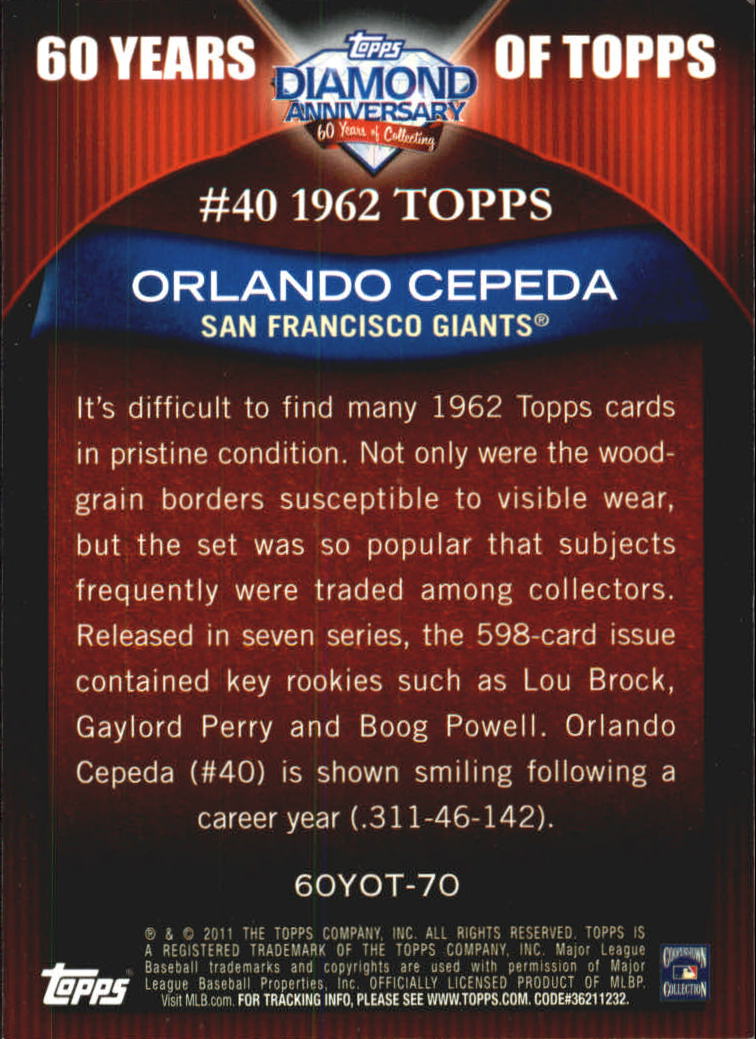 2011 Topps 60 Years of Topps #70 Orlando Cepeda back image