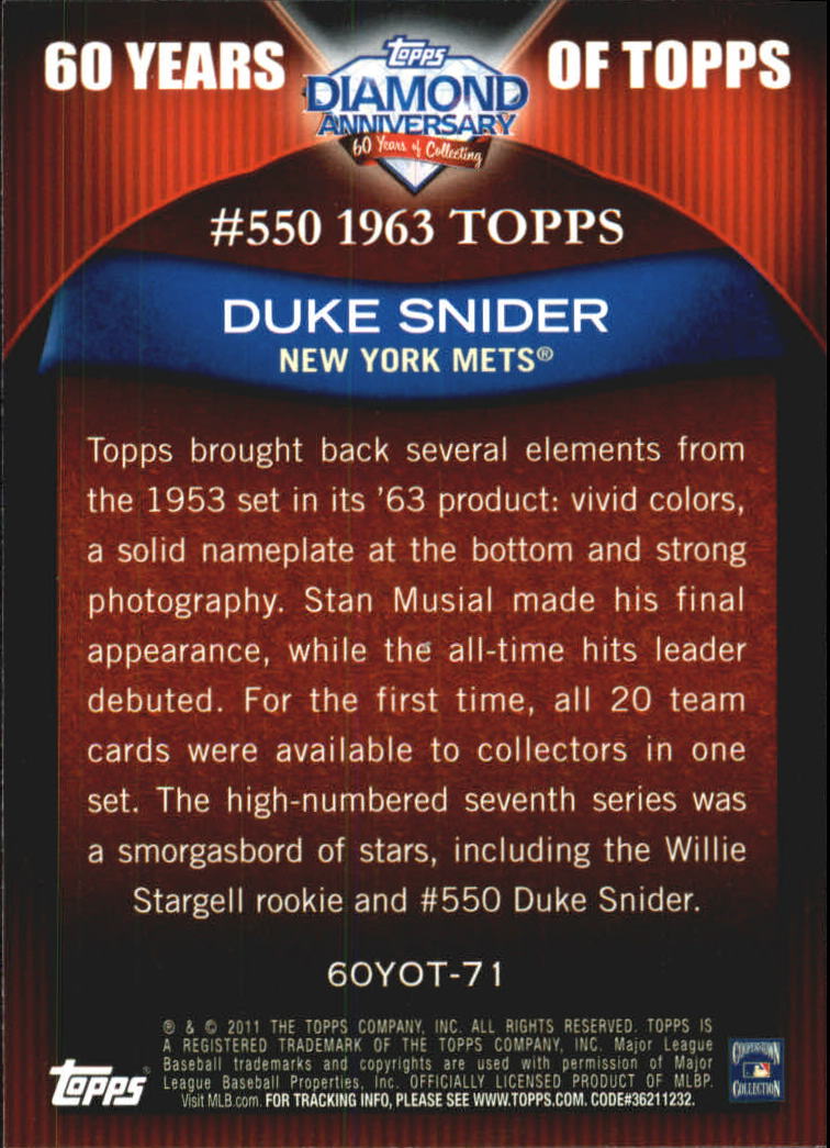 2011 Topps 60 Years of Topps #71 Duke Snider back image
