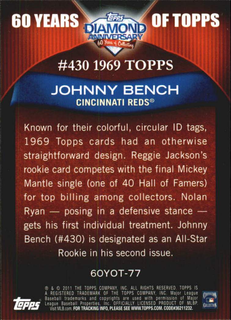 2011 Topps 60 Years of Topps #77 Johnny Bench back image