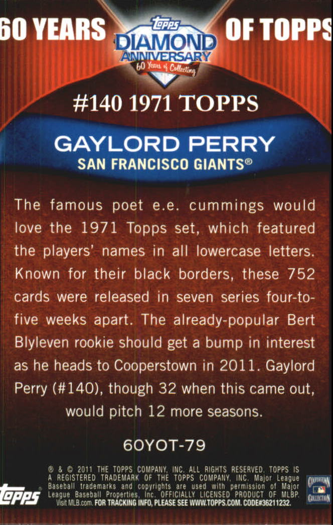2011 Topps 60 Years of Topps #79 Gaylord Perry back image