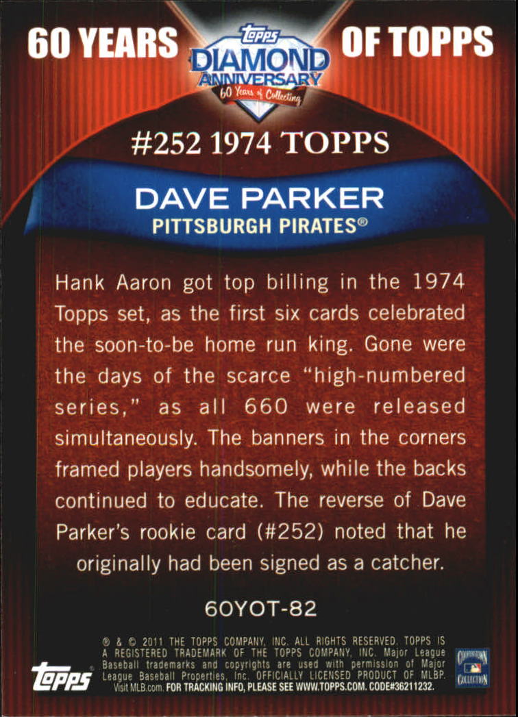 2011 Topps 60 Years of Topps #82 Dave Parker back image