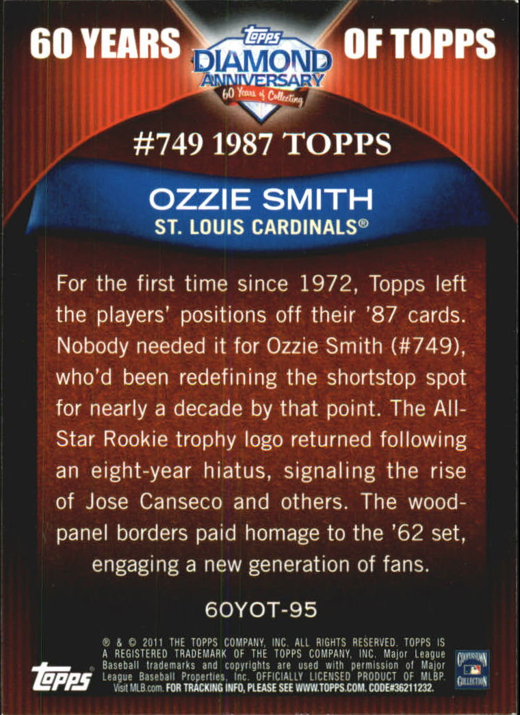 2011 Topps 60 Years of Topps #95 Ozzie Smith back image