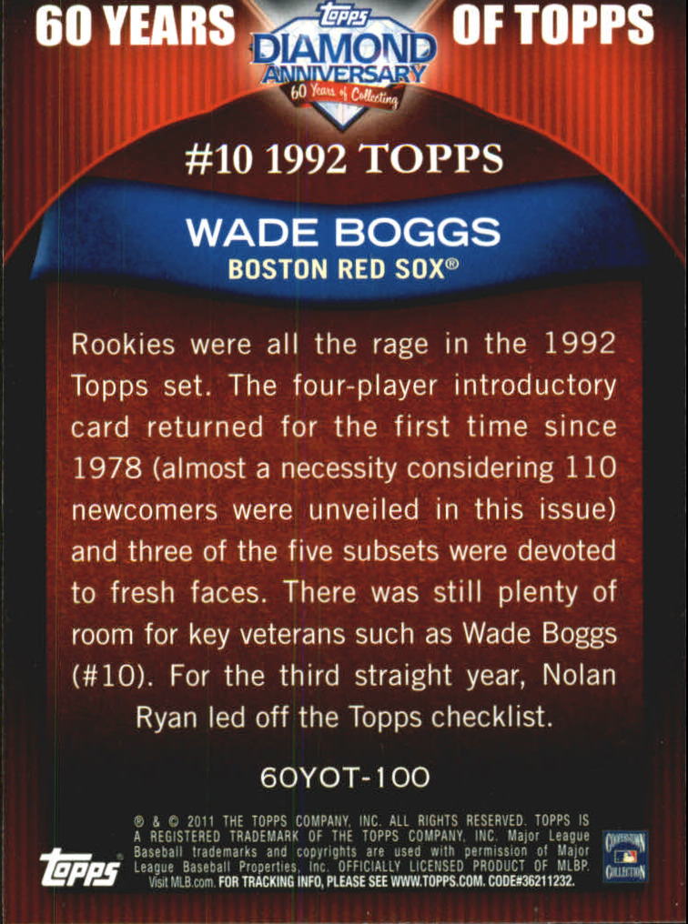 2011 Topps 60 Years of Topps #100 Wade Boggs back image