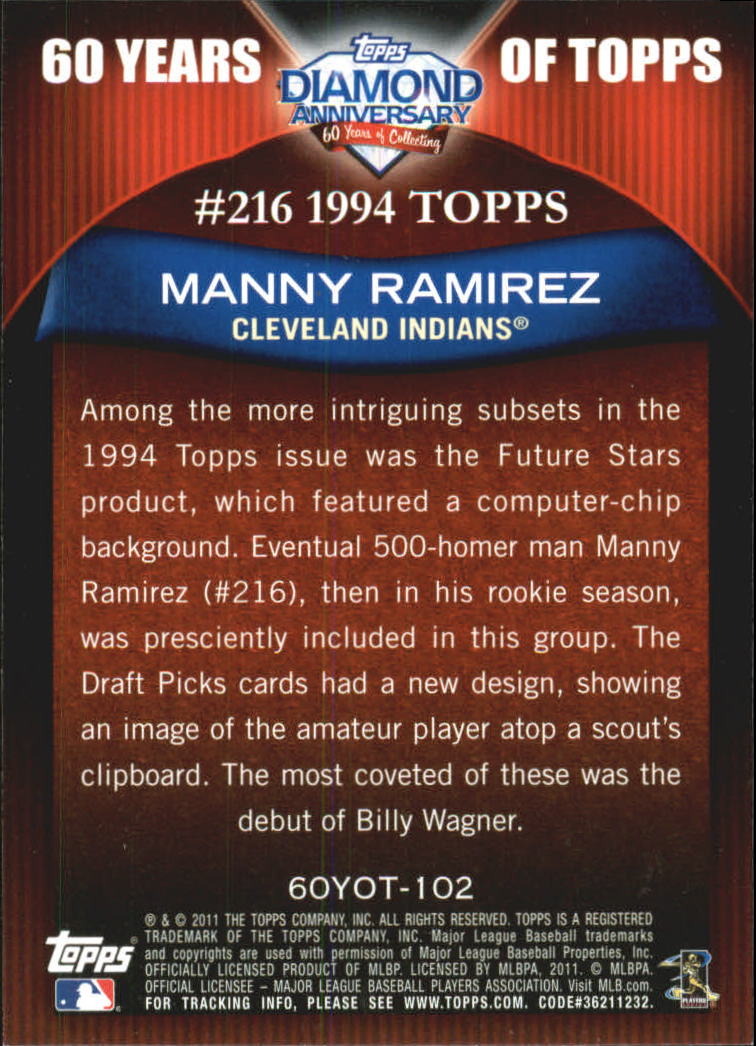 2011 Topps 60 Years of Topps #102 Manny Ramirez back image