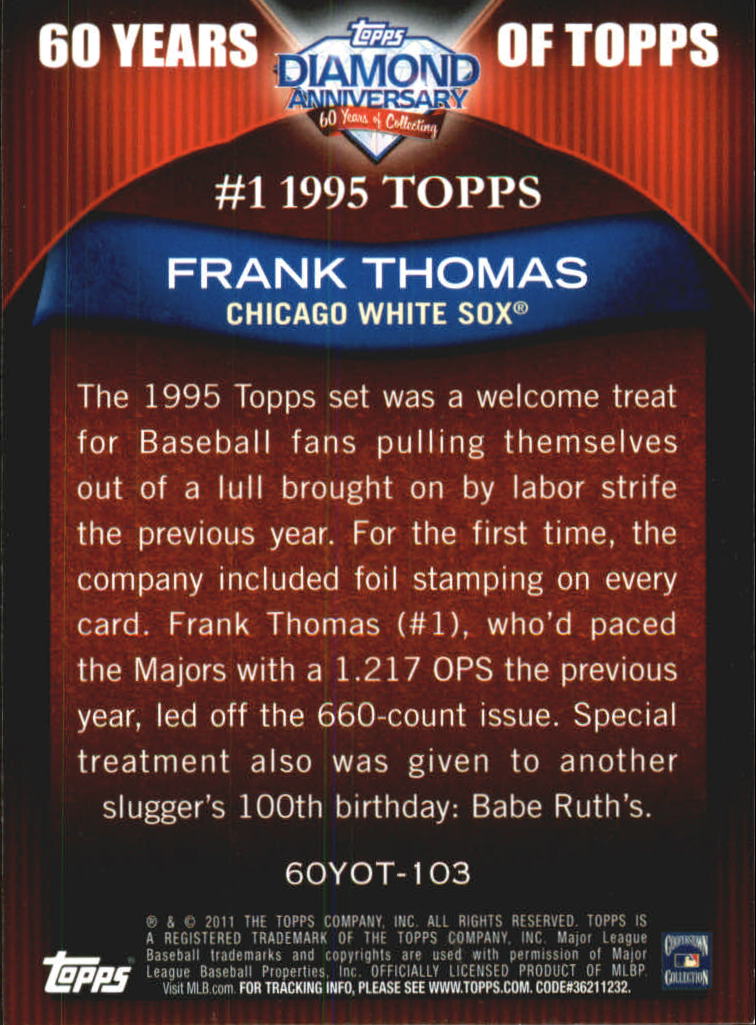 2011 Topps 60 Years of Topps #103 Frank Thomas back image