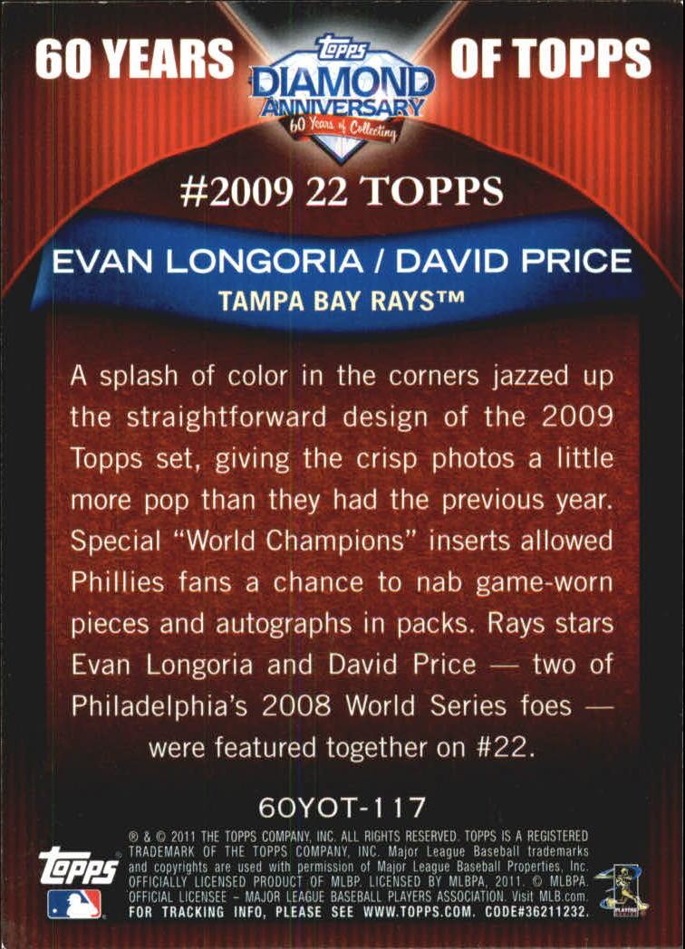 2011 Topps 60 Years of Topps #117 Evan Longoria/David Price back image