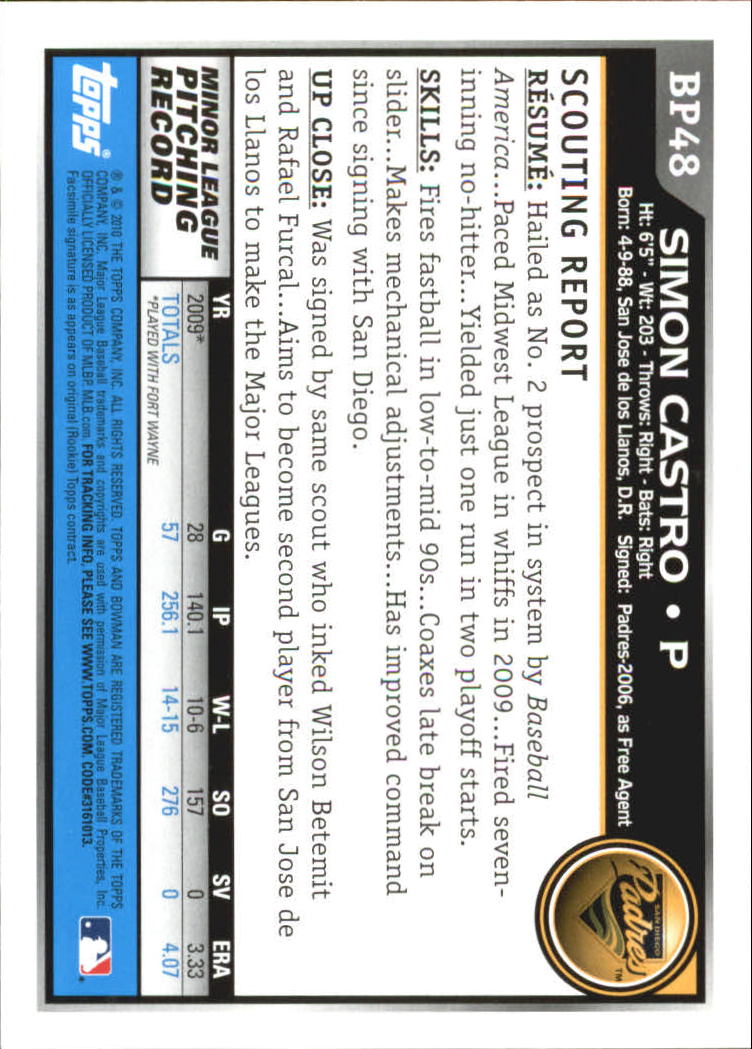 A7505- 2010 Bowman Prospects BB # S 1-110 + Einsätze -du Pick- 15 + Free US - Bild 301 von 451