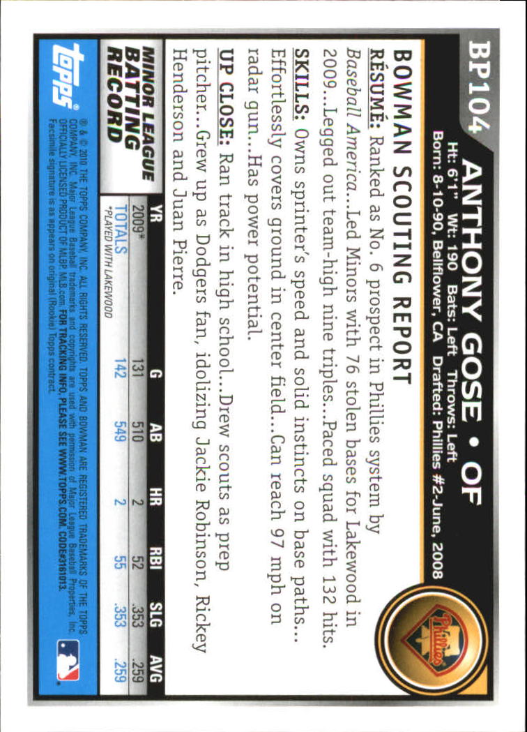 A7505- 2010 Bowman Prospects BB # S 1-110 + Einsätze -du Pick- 15 + Free US - Bild 409 von 451