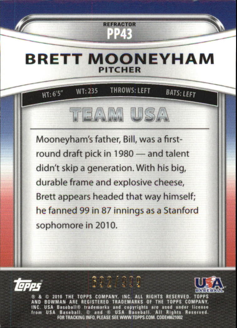 2010 Bowman Platinum Prospects Refractors Thin Stock #PP43 Brett Mooneyham back image