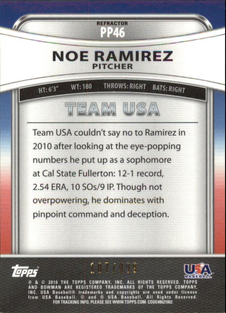 2010 Bowman Platinum Prospects Refractors Thin Stock #PP46 Noe Ramirez back image