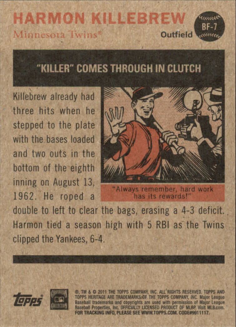 2011 Topps Heritage Baseball Flashbacks #BF7 Harmon Killebrew back image