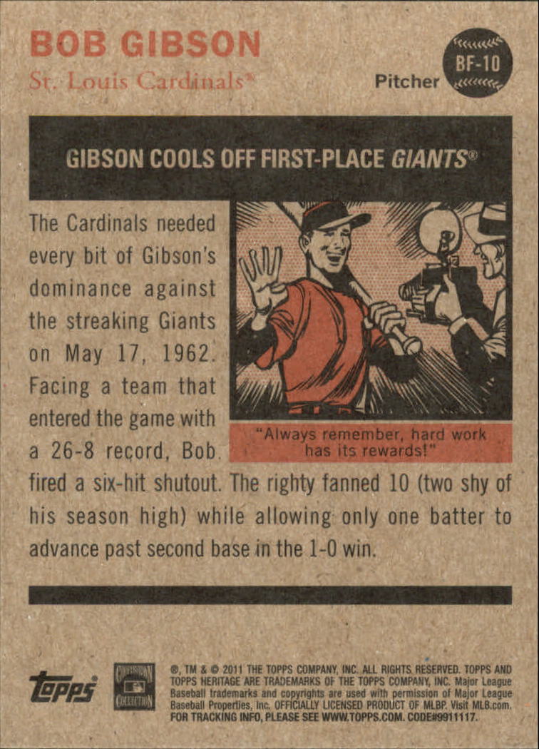 2011 Topps Heritage Baseball Flashbacks #BF10 Bob Gibson back image